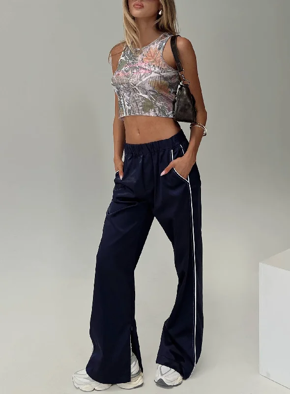 Women's Stylish Casual Garments Travalta Satin Track Pant Navy