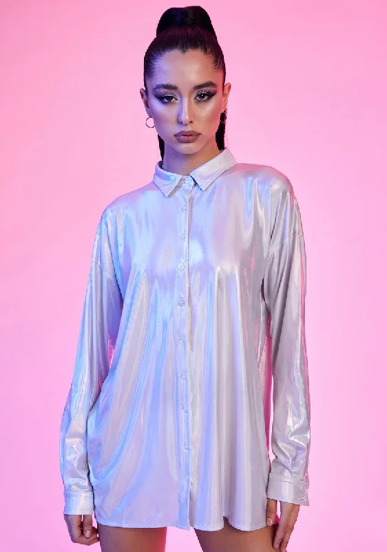 Women's Relaxed Outfit Spaced Out Holographic Shirt