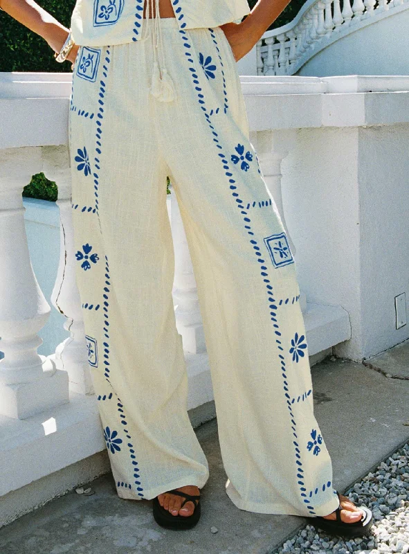 Fashionable Women's Outfit Grazia Pants Cream / Blue