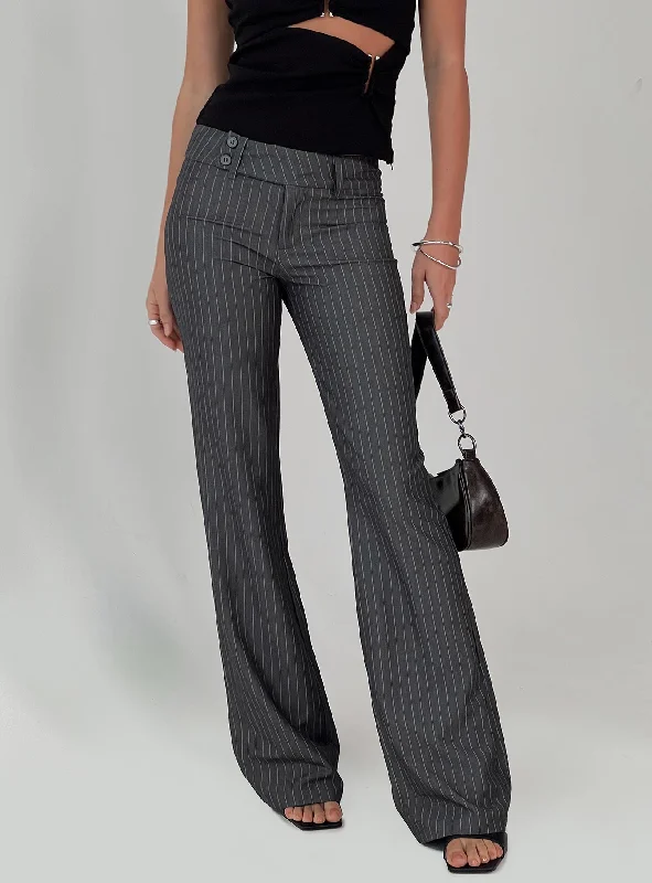 Women's Work Outfit Kinkirk Flared Pants Grey Pinstripe