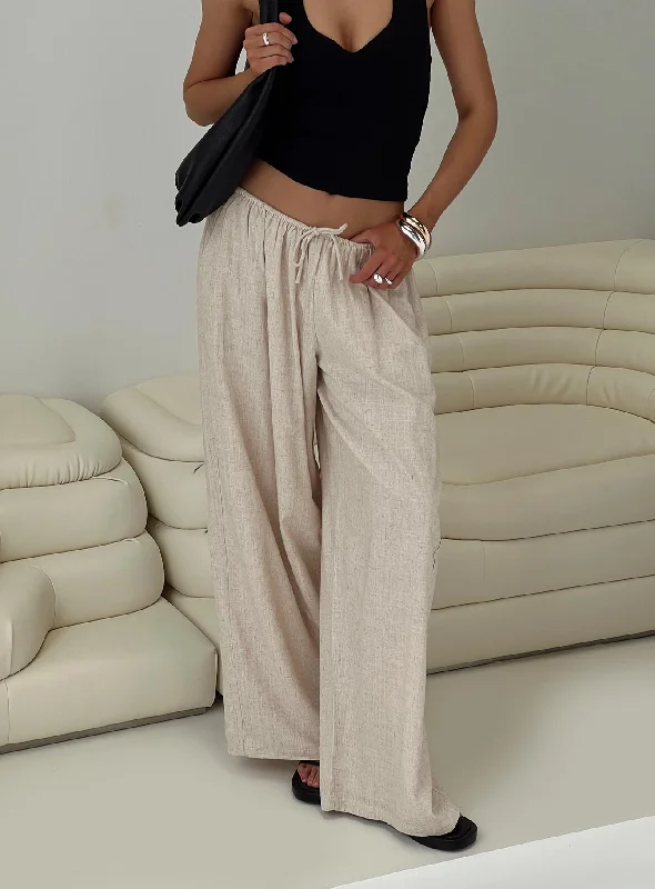 Women's Holiday Attire Beach Comber Linen Pant Beige