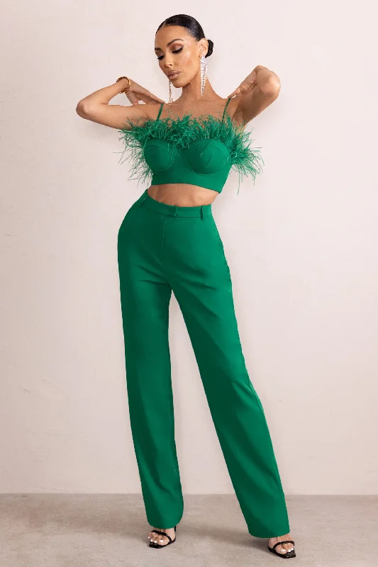 Women's Night-Out Outfit Unpredictable | Emerald Green High Waist Straight Leg Trousers