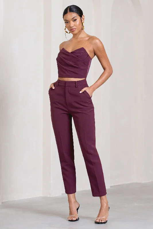 Women's Cozy Winter Attire Exclusivity | Burgundy Slim Tailored Cigarette Trousers