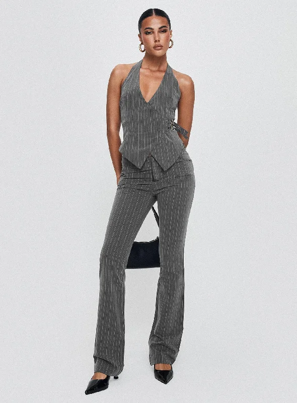 Women's Layered Outfit Calexico Buckle Pant Grey Pinstripe