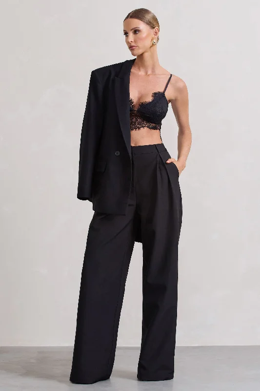 Women's Clothes And Garments Raina | Black High Waist Pleated Wide-Leg Trousers