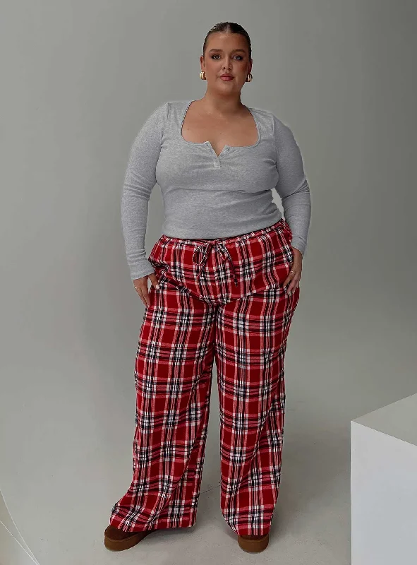 Women's Stylish Professional Garments In The Morning Sleep Pant Red Check Curve