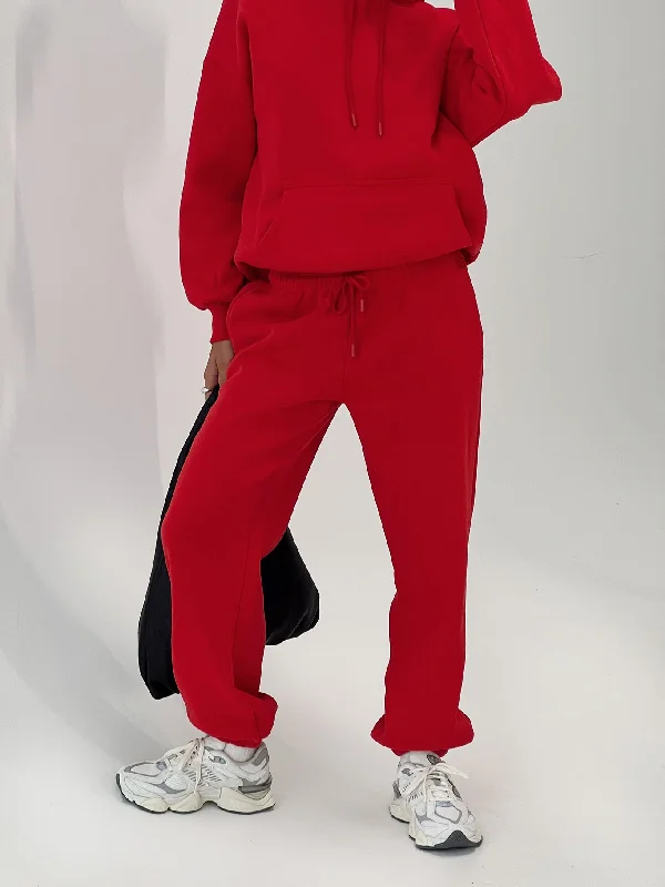 Modern Women's Attire Dream Fleece Ankle Cuff Sweatpants Red