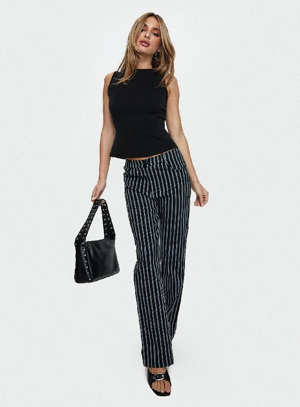 Stylish Women's Outfit Allude Low Waist Pinstripe Pant Black