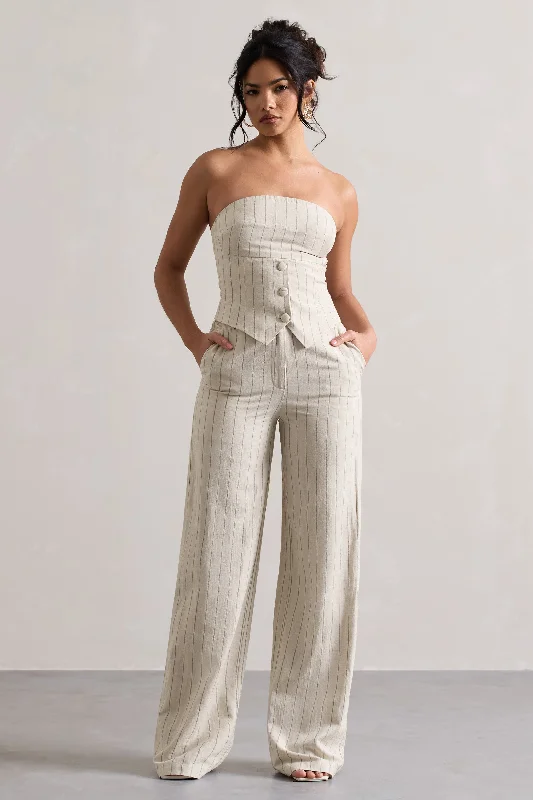 Timeless Women's Outfit Missed Out | Beige Pinstripe Wide-Leg Trousers