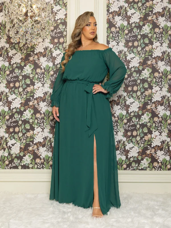 Women's Outdoor Attire Vicky Plus Size Chiffon Gown in Emerald