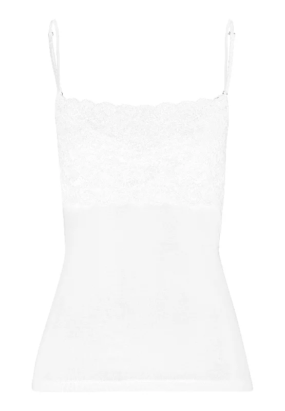 Women's Casual Garments Luxury Moments Wide Lace Cotton Camisole | White 71448-101