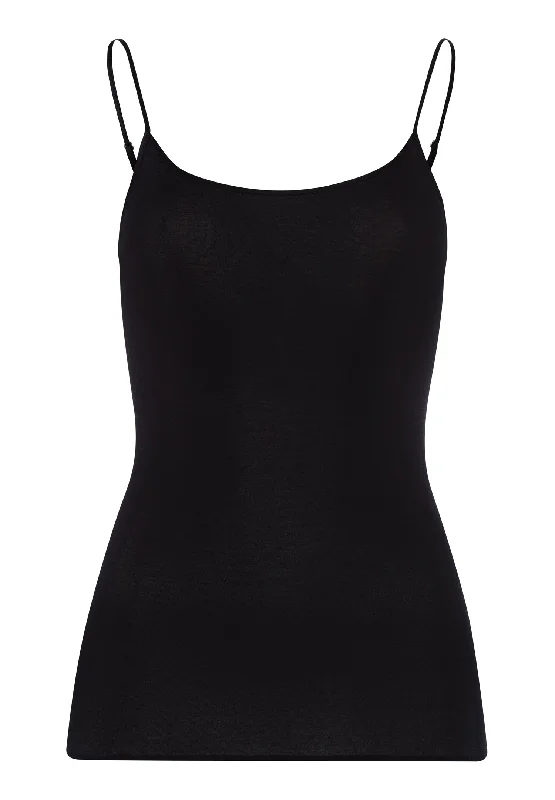 Plus-Size Women's Garments Cotton Seamless Round Neck Cotton Camisole | Black 71600-019