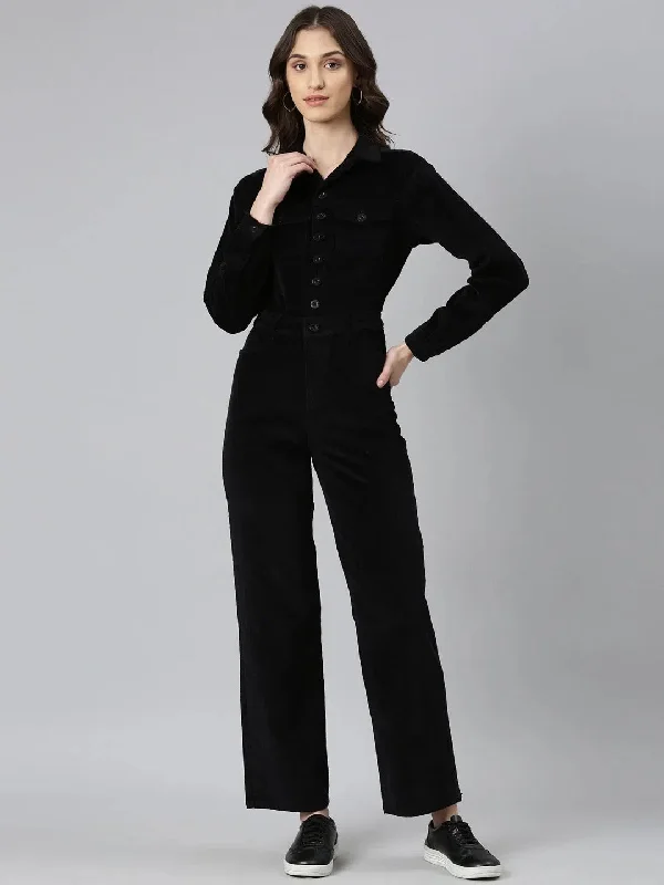 Women's Travel Attire Women Black Solid Jumpsuit-IM-10643-Black