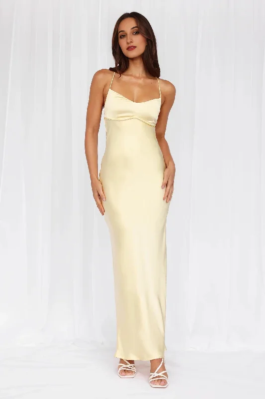 Elegant Women's Attire The Samara Satin Maxi Dress Yellow