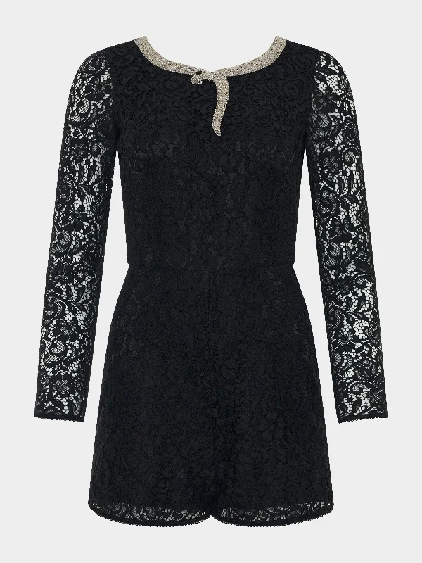 Women's Plus-Size Attire Florence Playsuit in Black Serpentine Embroidery