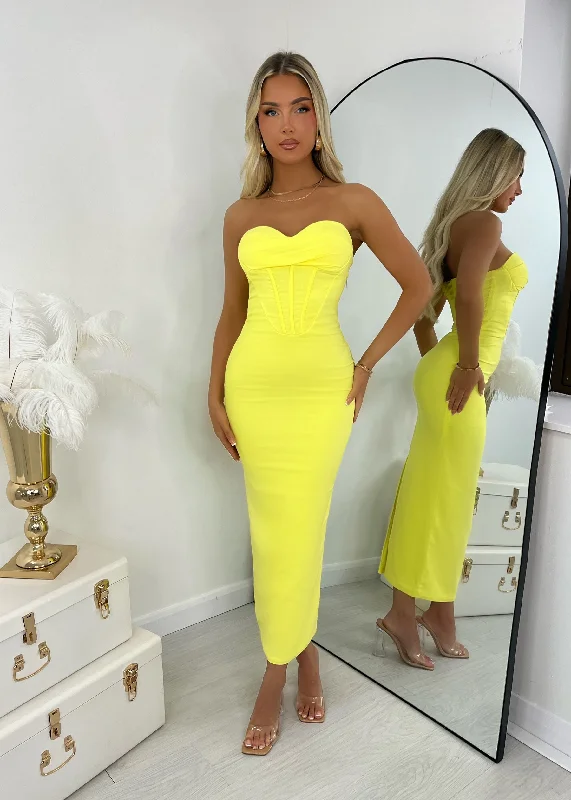 Women's Date Night Outfit Sweeter Than Honey Midi Dress - Yellow