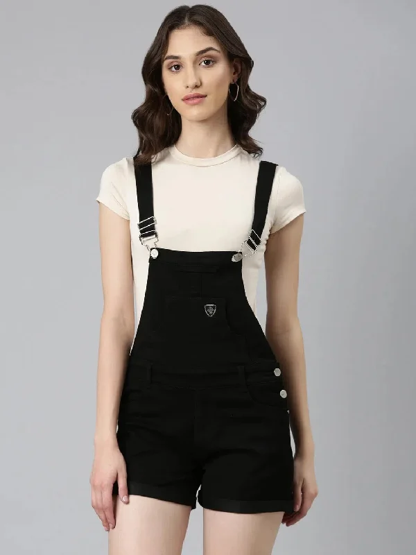 Women's Resort Attire Women Black Solid Dungaree-LT-DS-7228-Black