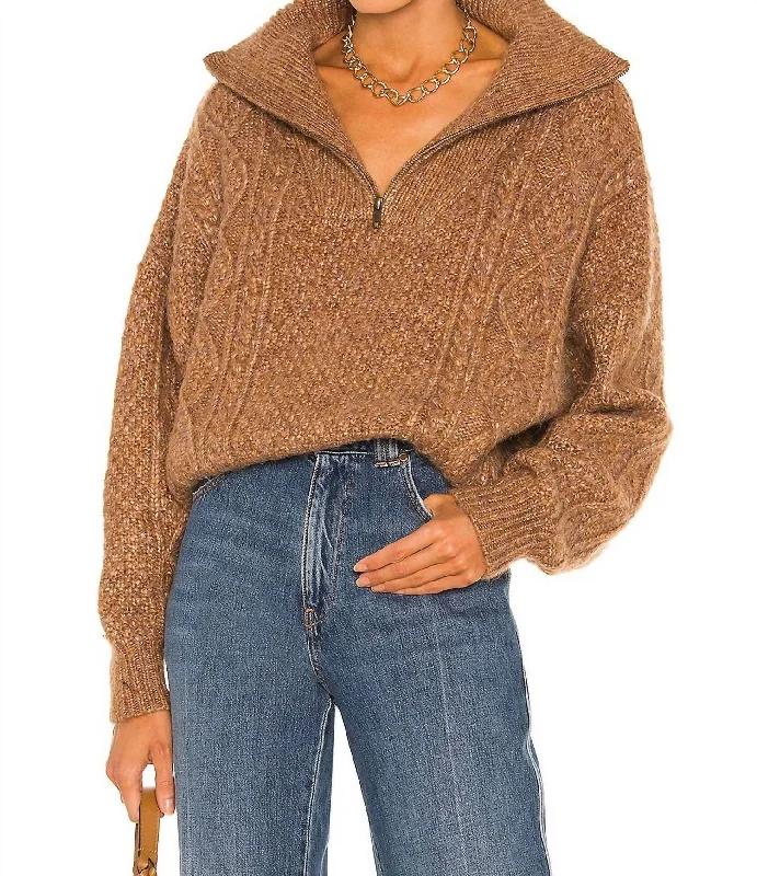 Formal Attire For Women Cable Henley Pullover Sweater In Cider