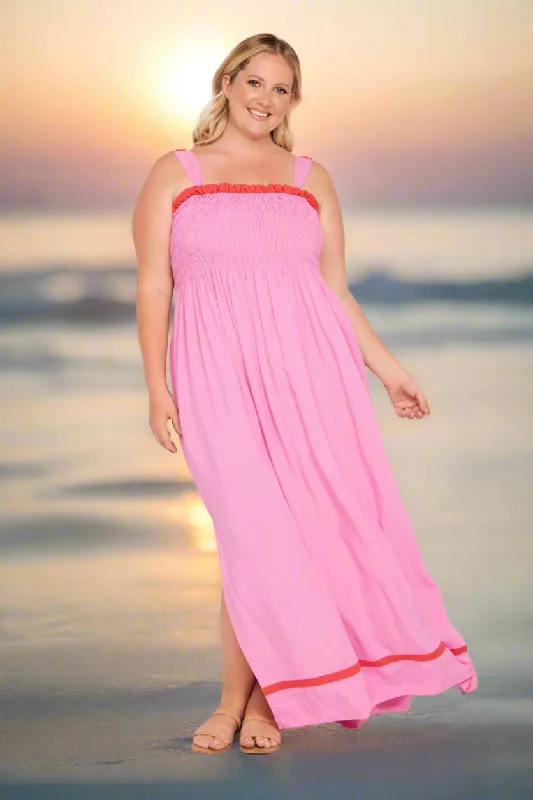 Affordable Women's Garments Sherry Shirred Strapless Maxi Dress in Blushing Berries