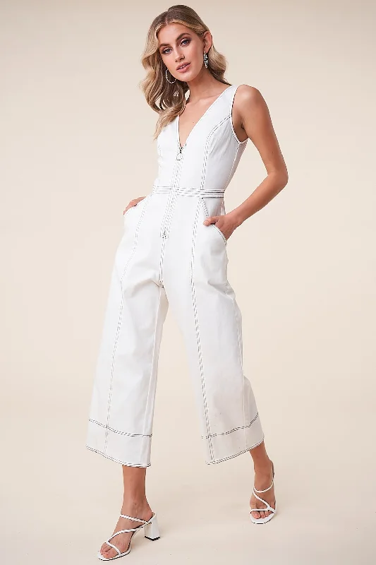 Women's Chic Outfit Far Out Denim Zip Front Jumpsuit