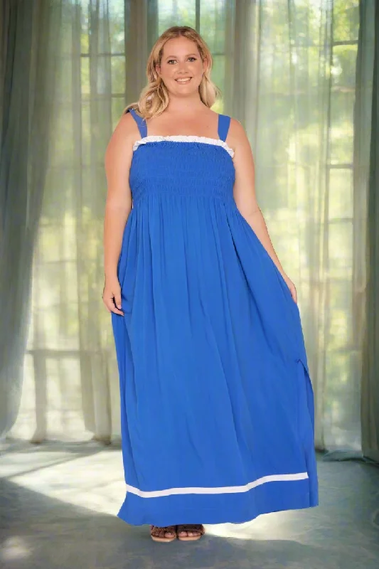 Women's Chic Outerwear Attire Sherry Shirred Strapless Maxi Dress in Blueberry Delight