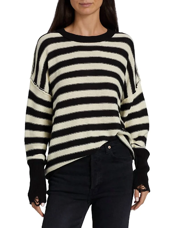 Women's Cozy Winter Attire Anabelle Sweater In Black Cream Stripe