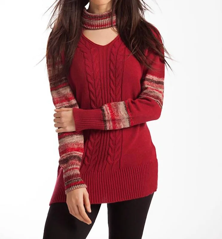 Women's Travel Outfit Set Katherine Braided Open Neck Sweater In Red Multi