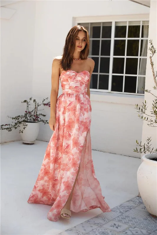 Women's Stylish Outdoor Outfit Dainty Events Strapless Maxi Dress Pink