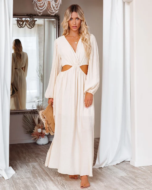 Women's Luxury Attire Amora Long Sleeve Cutout Maxi Dress - FINAL SALE