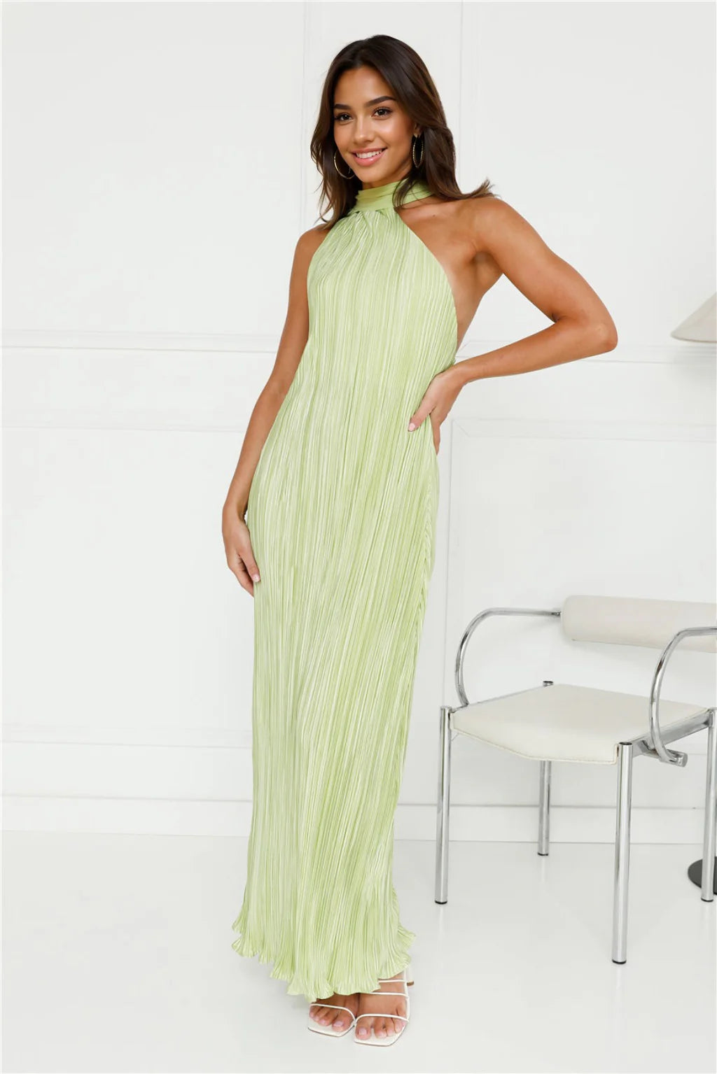 Women's Evening Wear Outfit Plisse Perfect Maxi Dress Lime