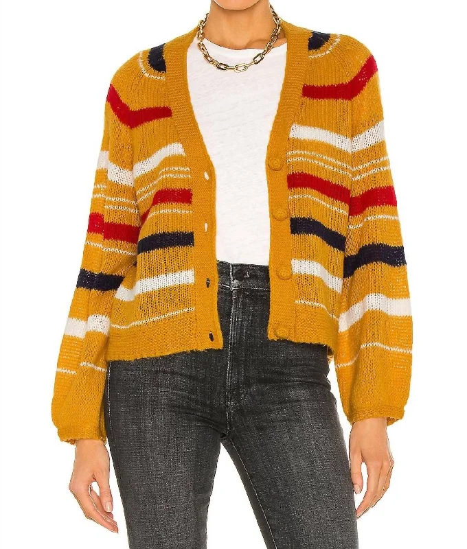 Women's Formal Event Attire Sailing Cardigan In Golden Yellow Stripe