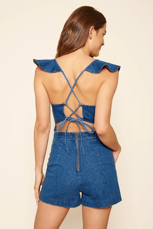 Women's Formal Event Attire Lucki Denim Open Back Romper