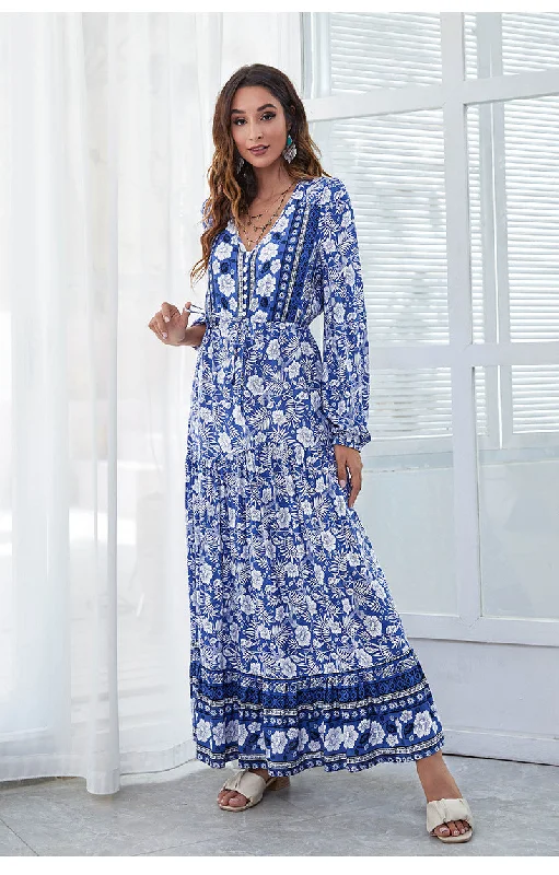 Women's Luxury Attire Santorini Printed Boho Maxi Dress