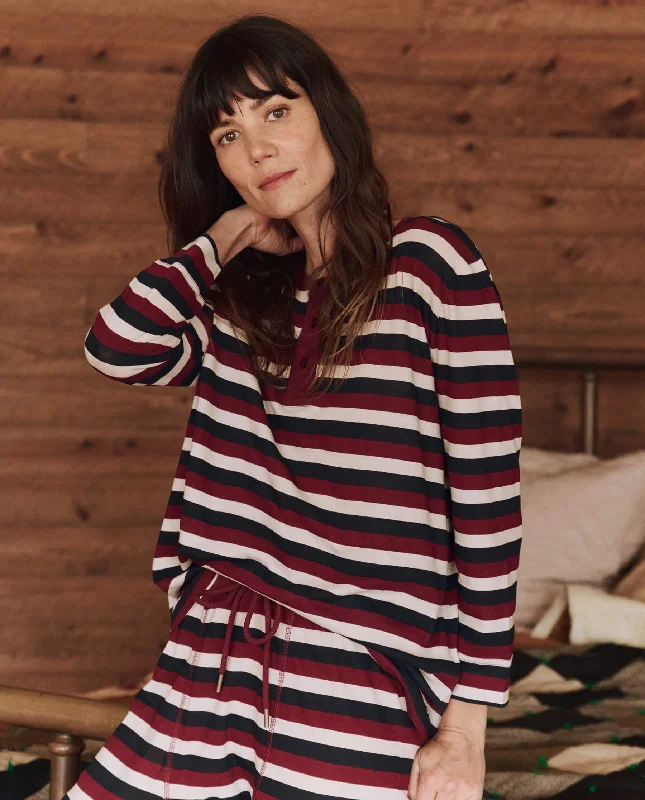 Charming Women's Outfit For Special Occasions The Sleep Henley. -- Bordeaux Stripe