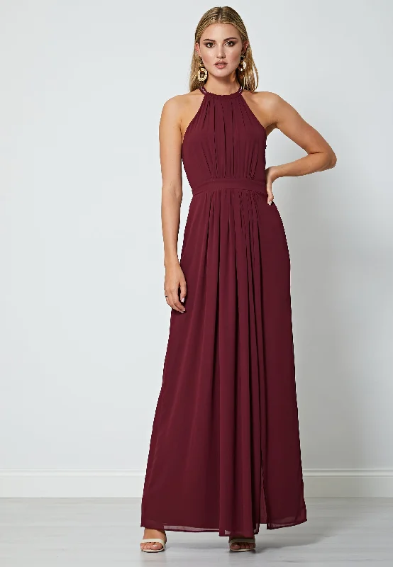 Women's Activewear Garments Beaded Halterneck Maxi Dress in Burgundy