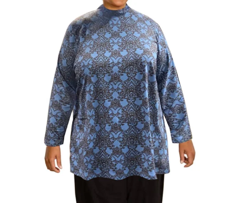 Women's Activewear Garments Mock Turtleneck Long Sleeve Sweater - Plus In Fjord Medallion