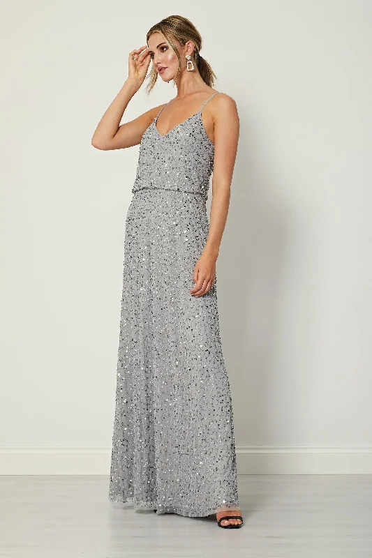 Women's Plus-Size Garments Cami Sequin Embellished Maxi Dress in Grey