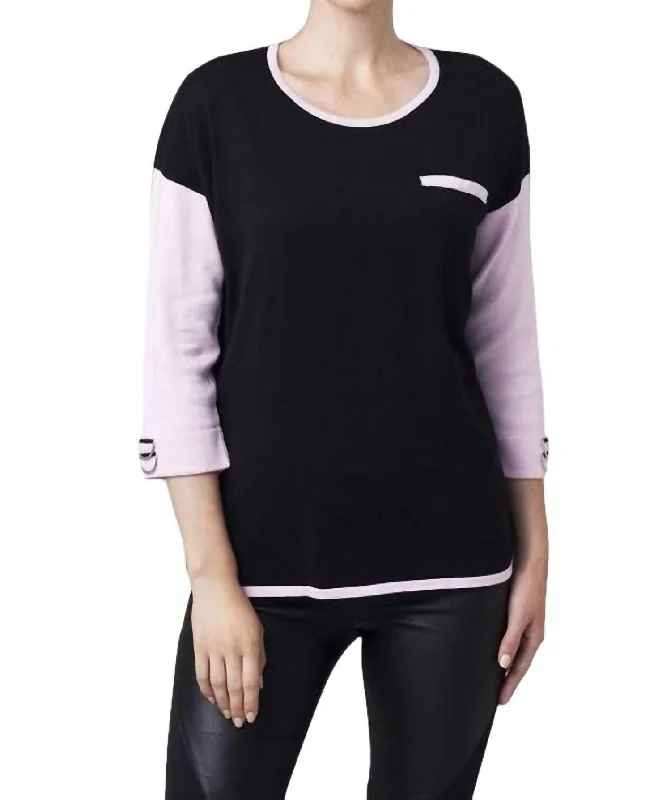 Women's Comfortable Lounge Garments 2-Tone Sweater In Blac/pink