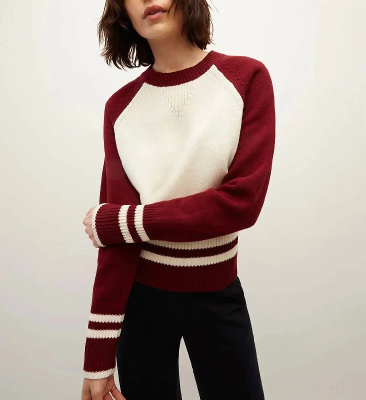 Women's Relaxed Outfit Ralie Pullover In Ivory/maroon