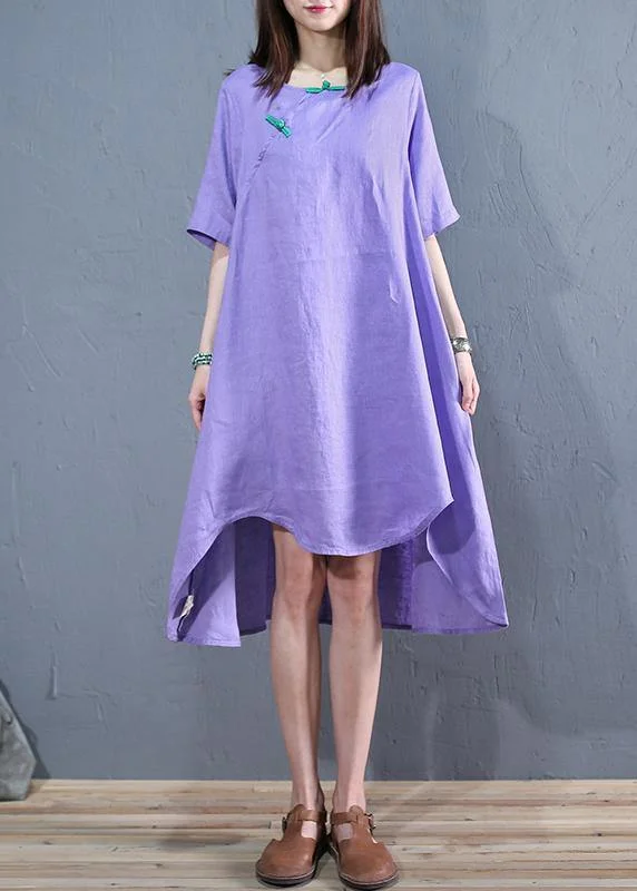 Women's Vacation Outfit diy o neck asymmetric linen Long Shirts Work purple Dresses