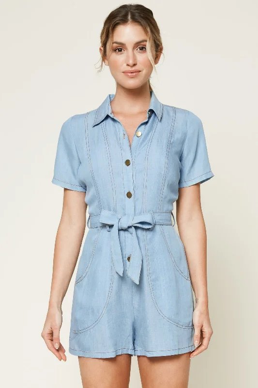 Women's Active Outfit For Fitness Arizona Chambray Button Down Romper