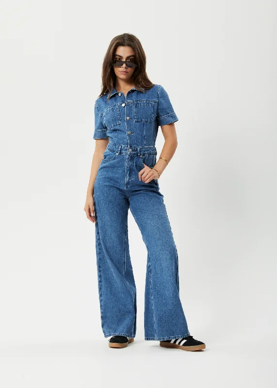 Women's Resort Garments AFENDS Womens Miami - Denim Flared Jumpsuit - Authentic Blue