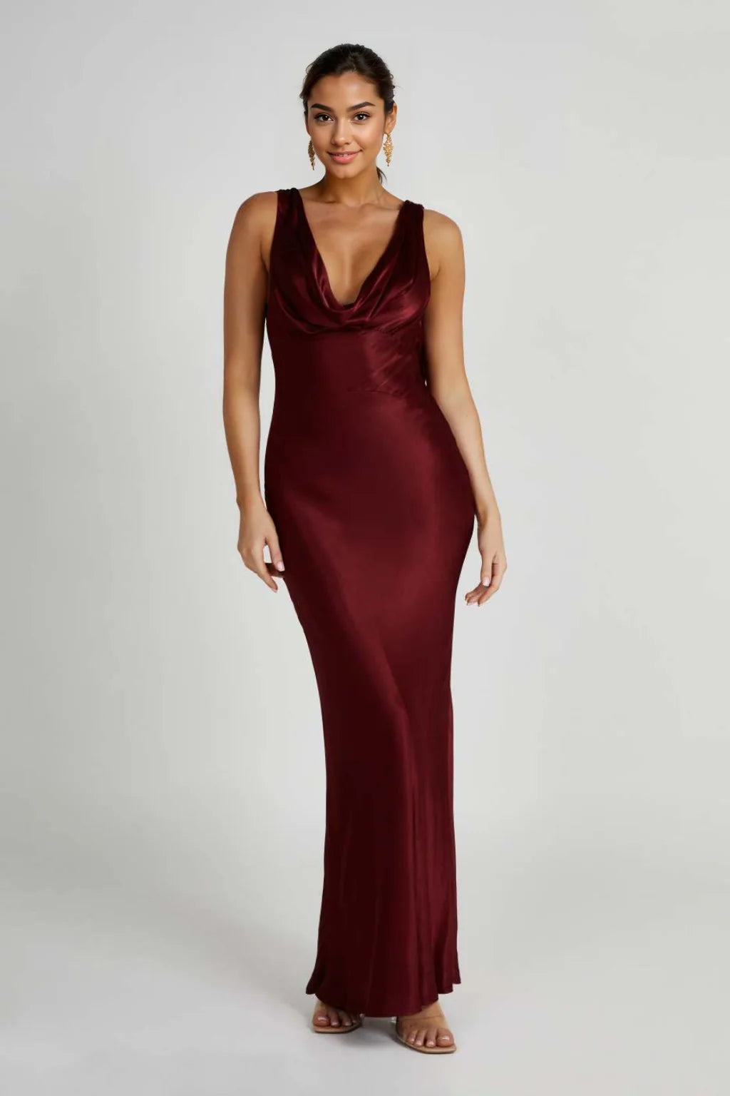 Women's Romantic Outfit Angelique Satin Cowl Back Maxi Dress - Berry