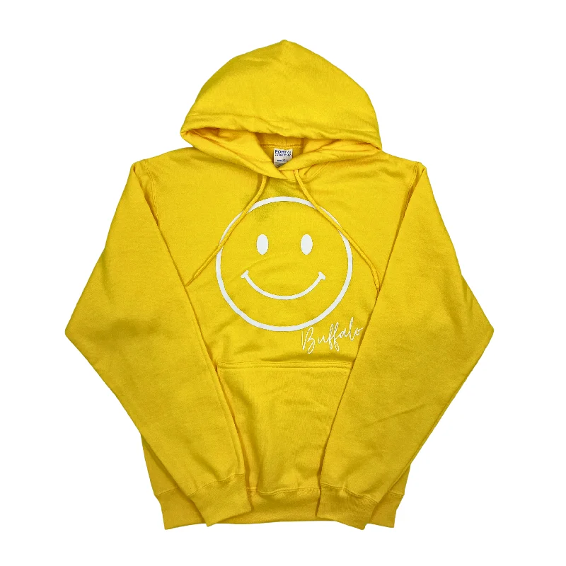 Women's Trendy Outfit Smiley Face With Buffalo Wordmark Yellow Hoodie