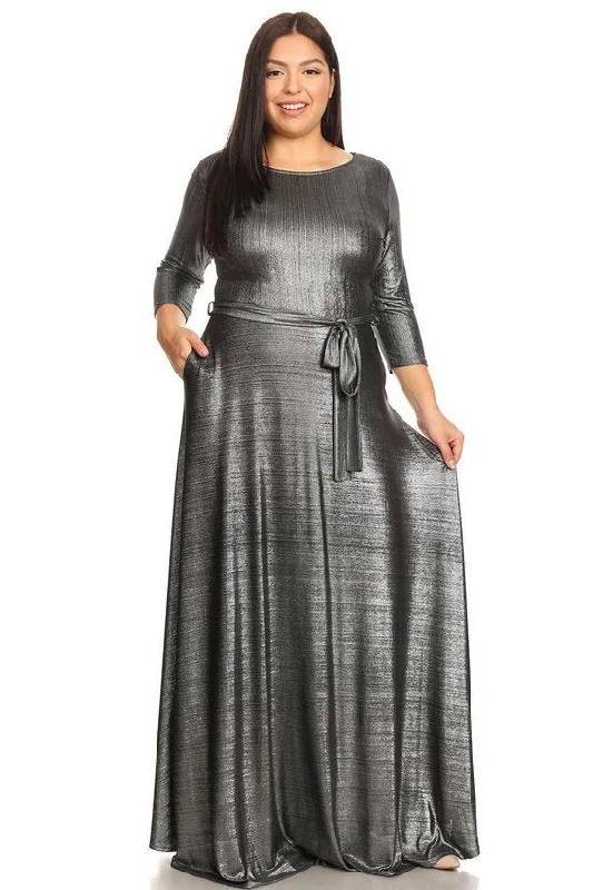 Women's Everyday Attire Silver Metallic Gabby Maxi Dress