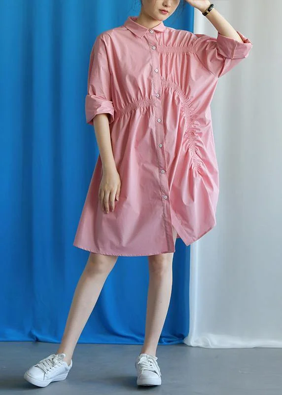 Women's Tailored Outfit Style asymmetric Cinched Cotton quilting clothes Work Outfits pink Dress fall