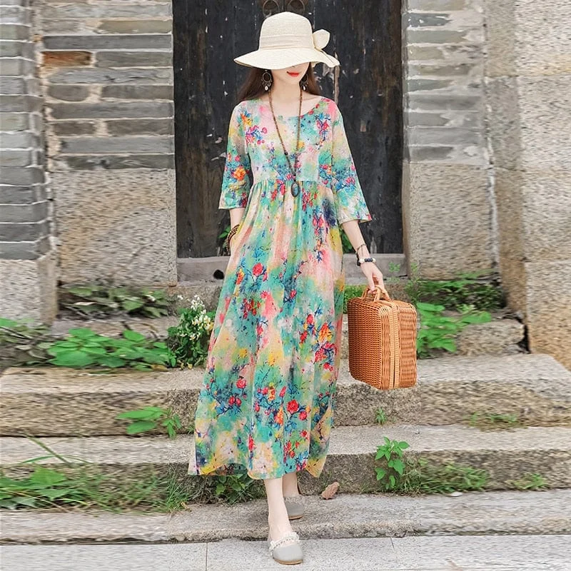 Women's Professional Attire Fang Hua Floral Midi Dress