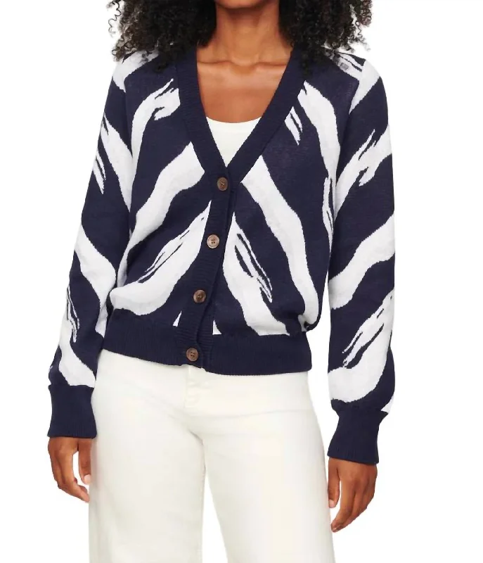 Women's Formal Event Attire Mila Zebra Vee Cardigan In Midnight Multi