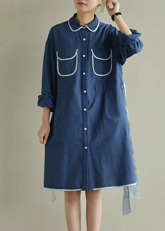 Women's Stylish Casual Garments Women Spring Literary Lacing Splicing Shirt Midi Dress