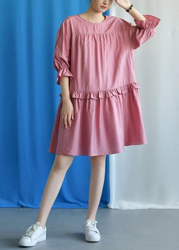 Women's Effortless Casual Outfit DIY ruffles collar cotton clothes Outfits pink Dresses fall